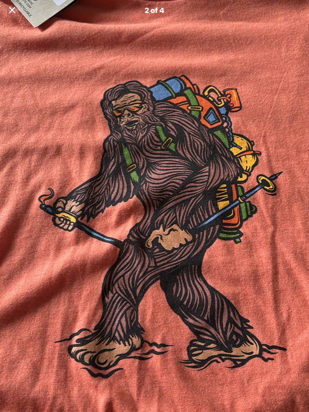 Men's Short Sleeve Coral / Orange Bigfoot Graphic Tee